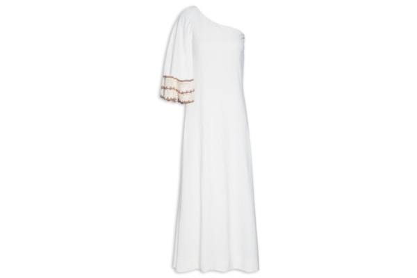 Vestido Longo Manga Crochet - Off White