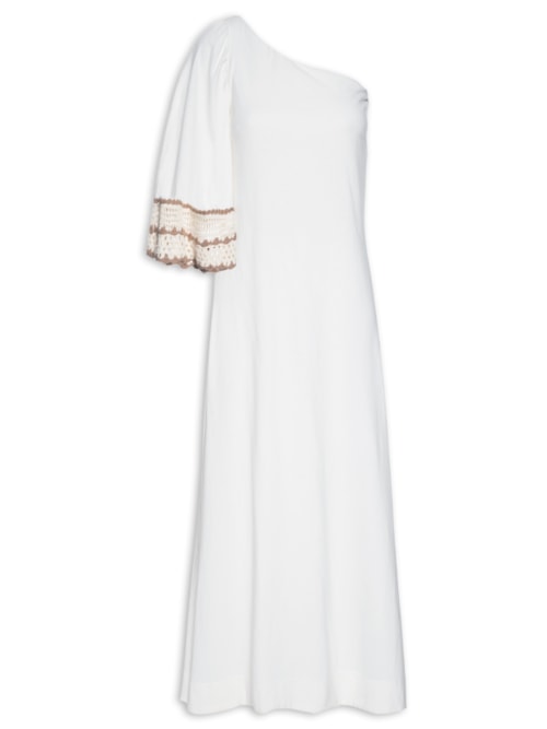Vestido Longo Manga Crochet - Off White