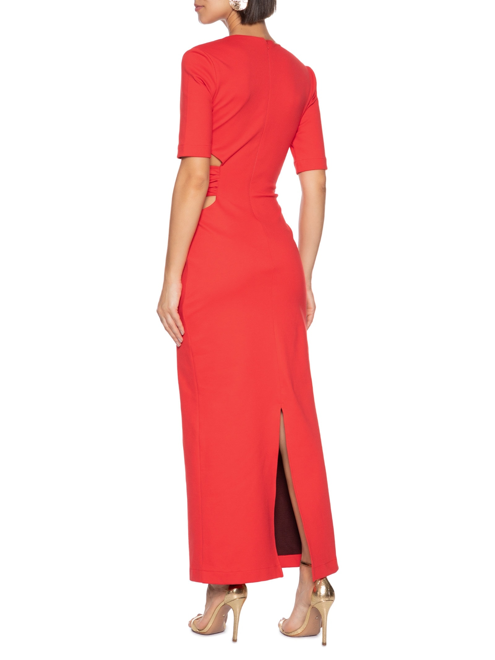 Vestido Longo Manga Curta Vermelho Lança Perfume