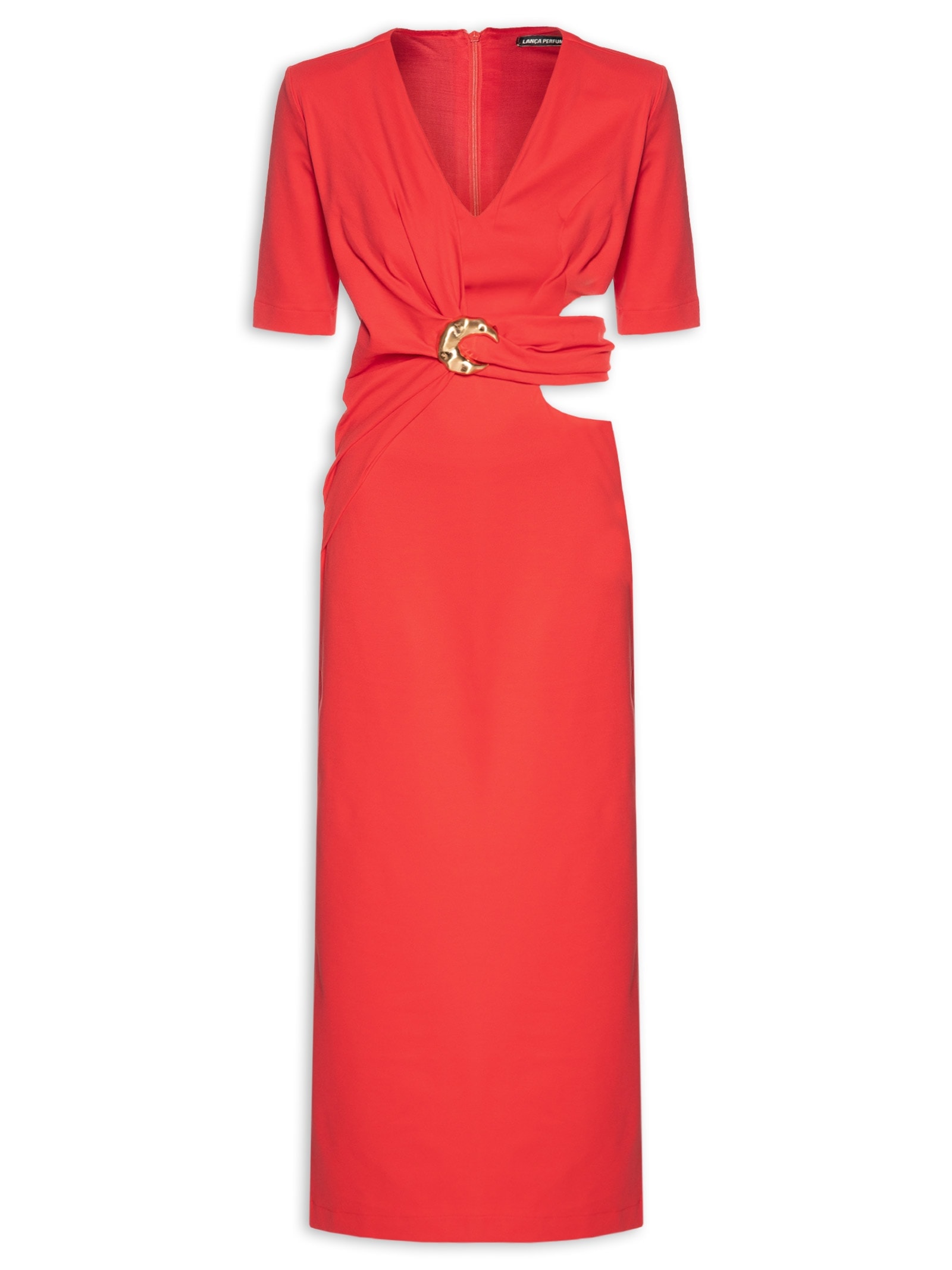 Vestido Longo Manga Curta Vermelho Lança Perfume