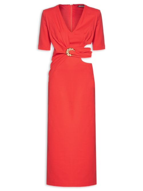 Vestido Longo Manga Curta – Vermelho