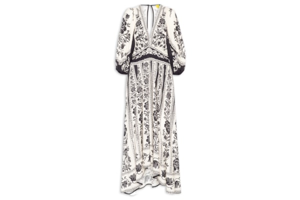 Vestido Longo Manga Floral Delicado - Preto