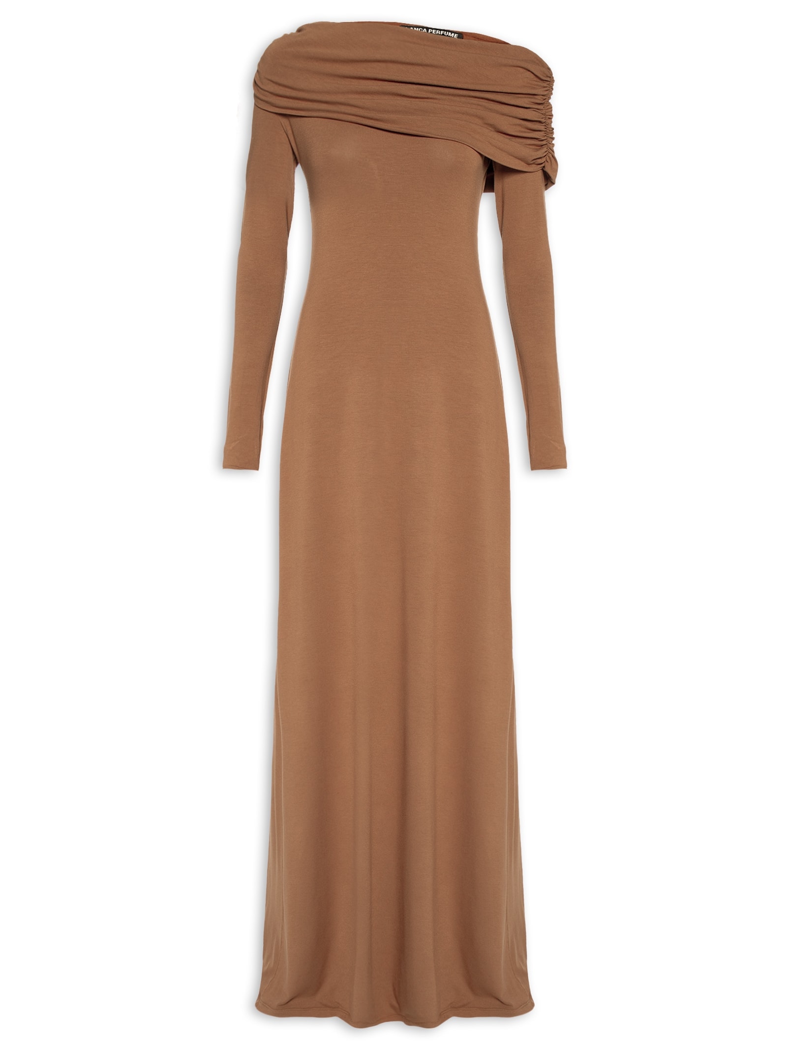Vestido Longo Manga Longa Marrom Lança Perfume
