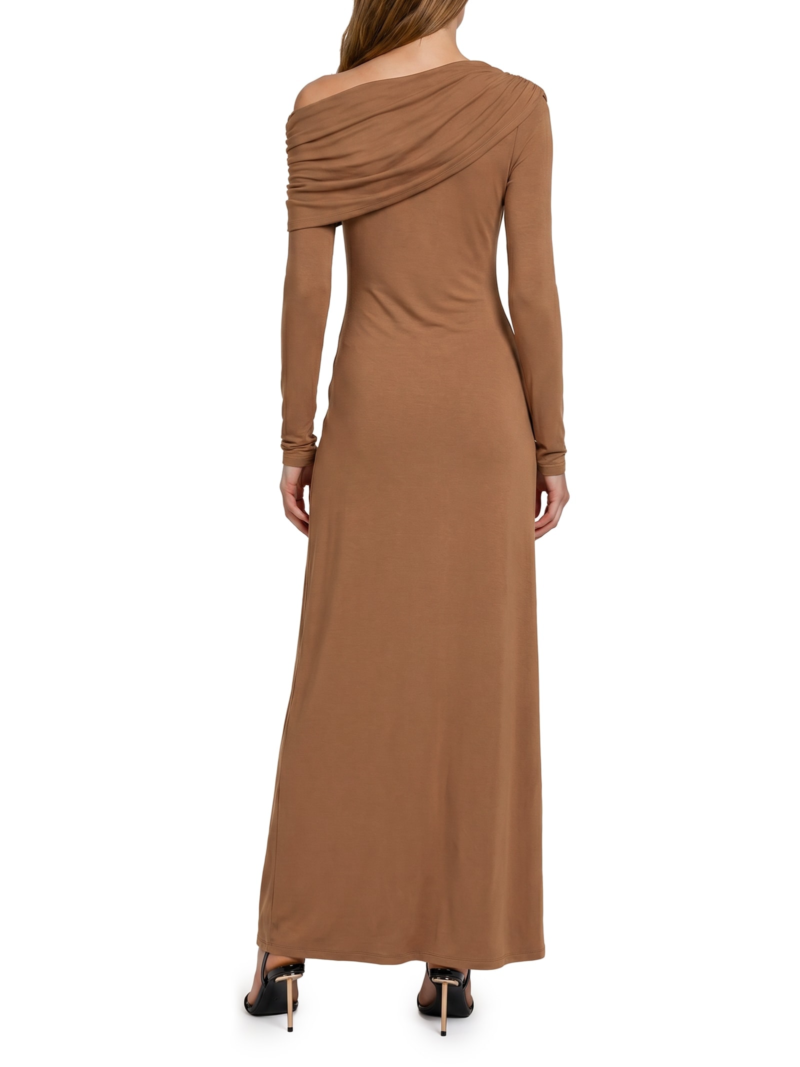 Vestido Longo Manga Longa Marrom Lança Perfume