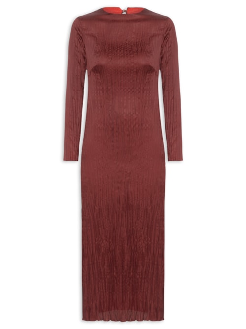 Vestido Longo Manga Longa Wrinckled Satin Double – Vinho