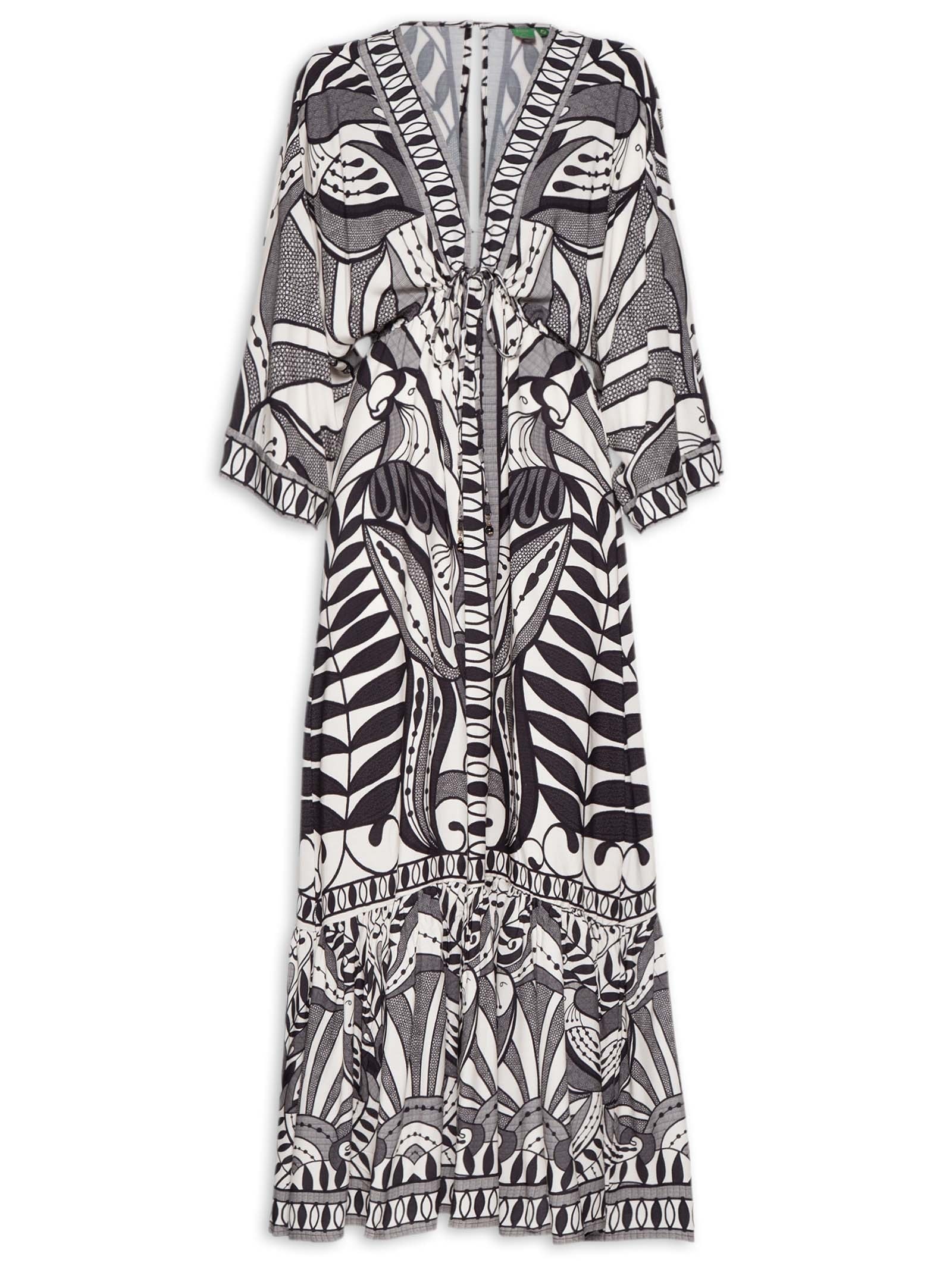 Vestido Longo Manga Rendeira Preto  Farm