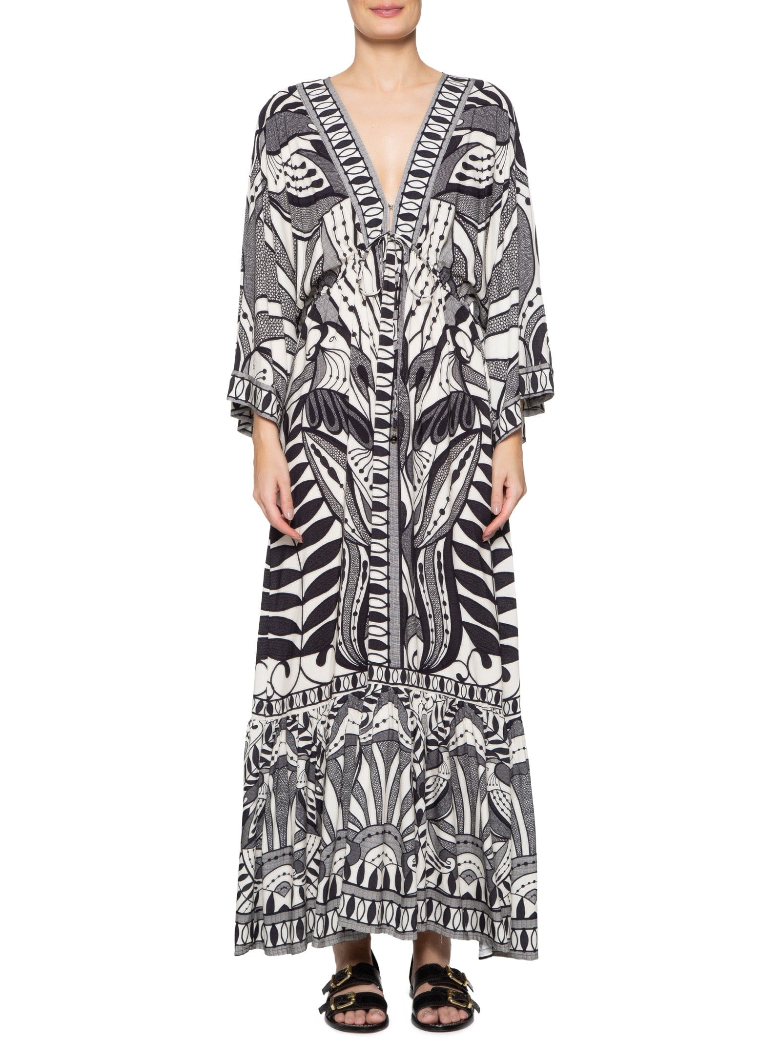 Vestido Longo Manga Rendeira Preto  Farm