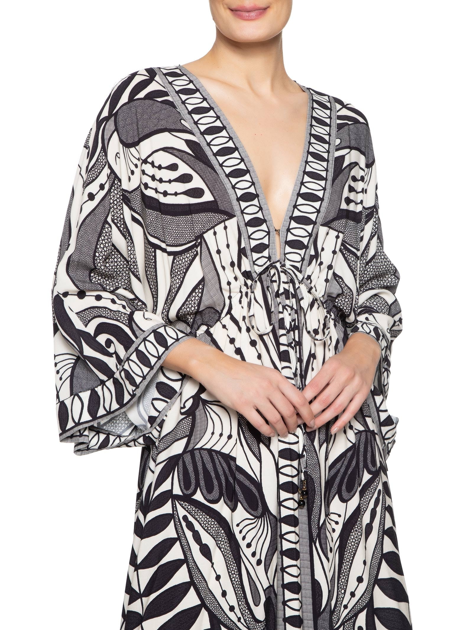 Vestido Longo Manga Rendeira Preto  Farm