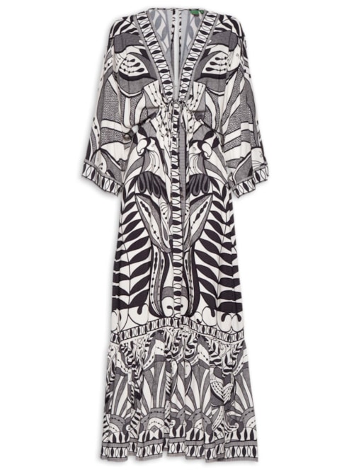 Vestido Longo Manga Rendeira - Preto