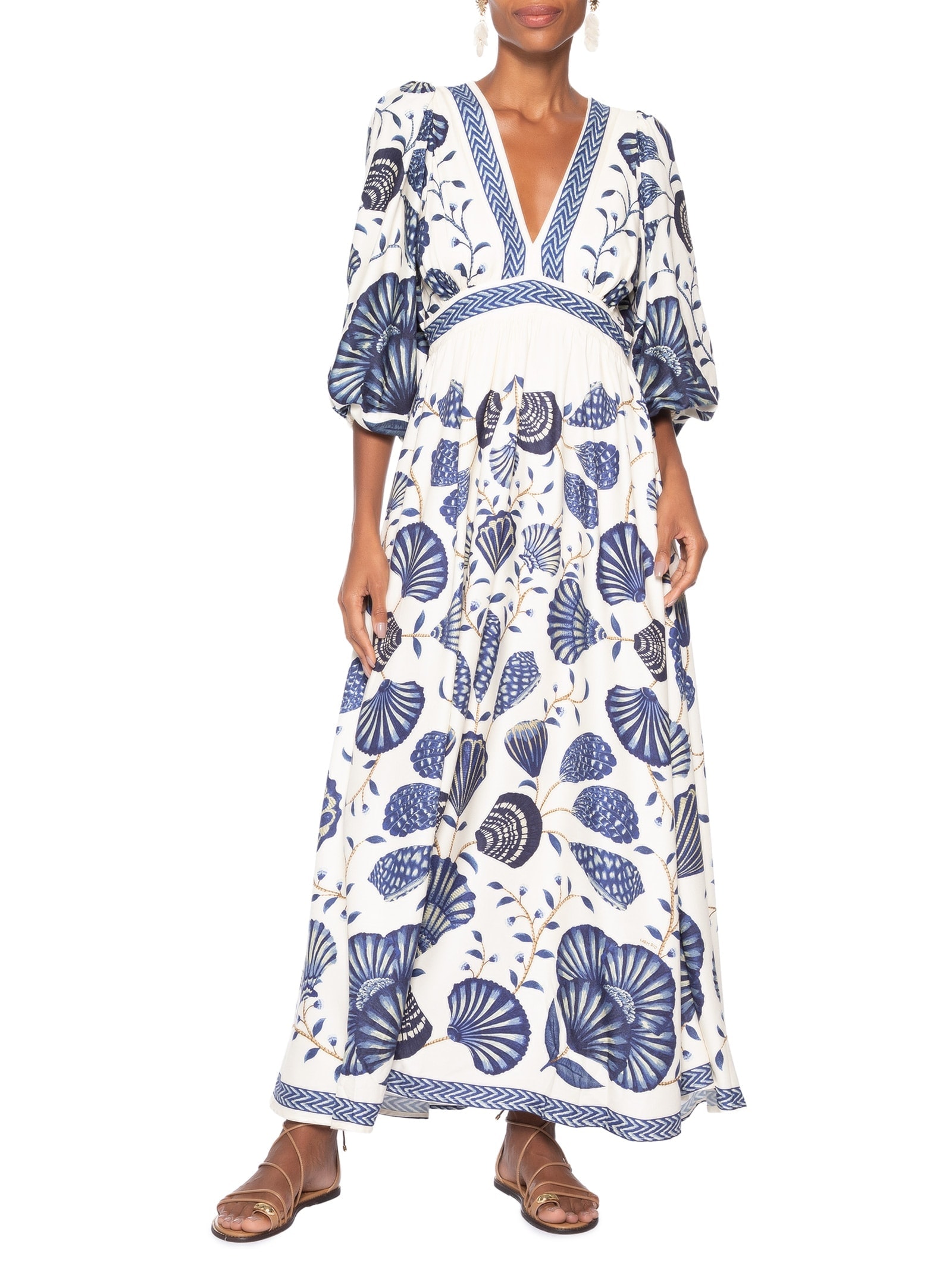 Vestido Longo Manga Sonho de Concha Branco Farm