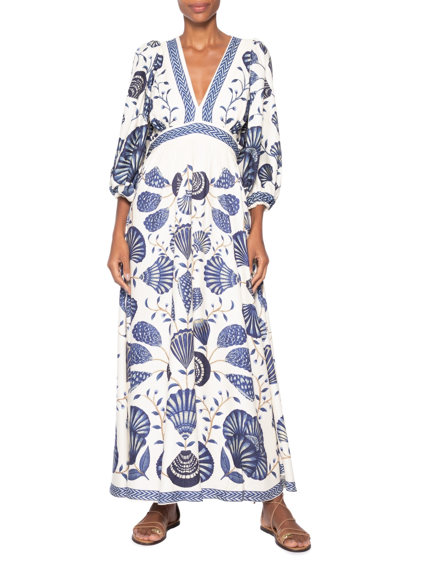 Vestido Longo Manga Sonho de Concha Branco Farm