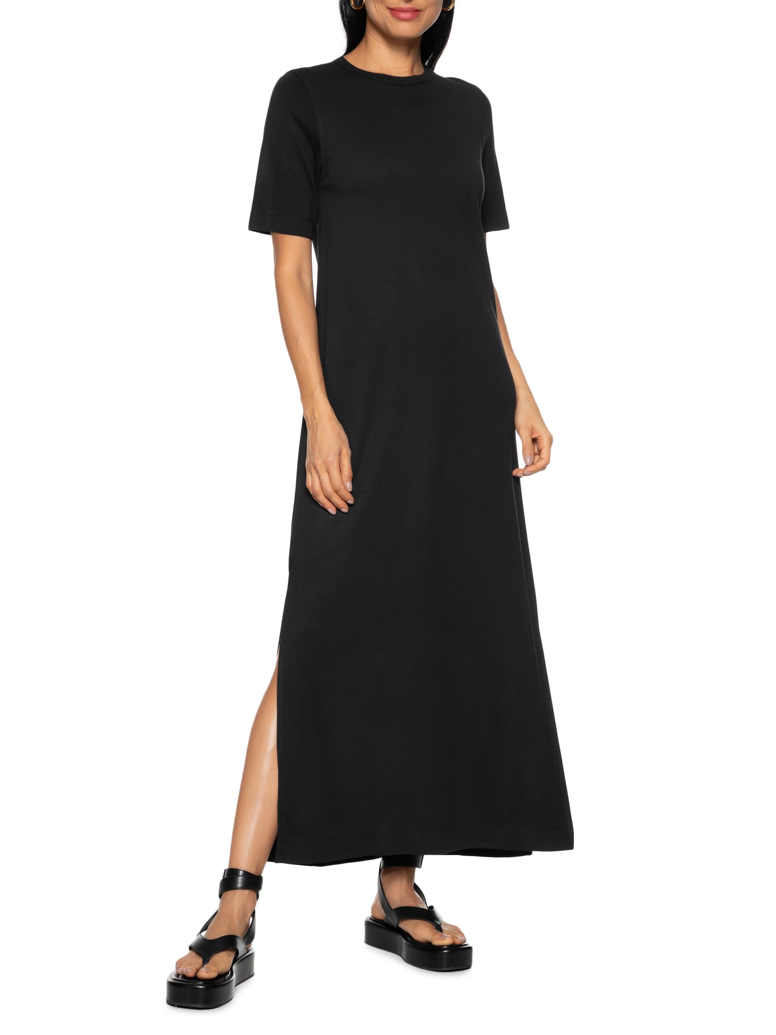 Dzarm Vestido Longo Mangas Curtas Preto