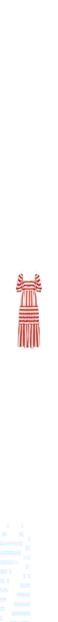 Vestido Longo Mangas Listras - Vermelho