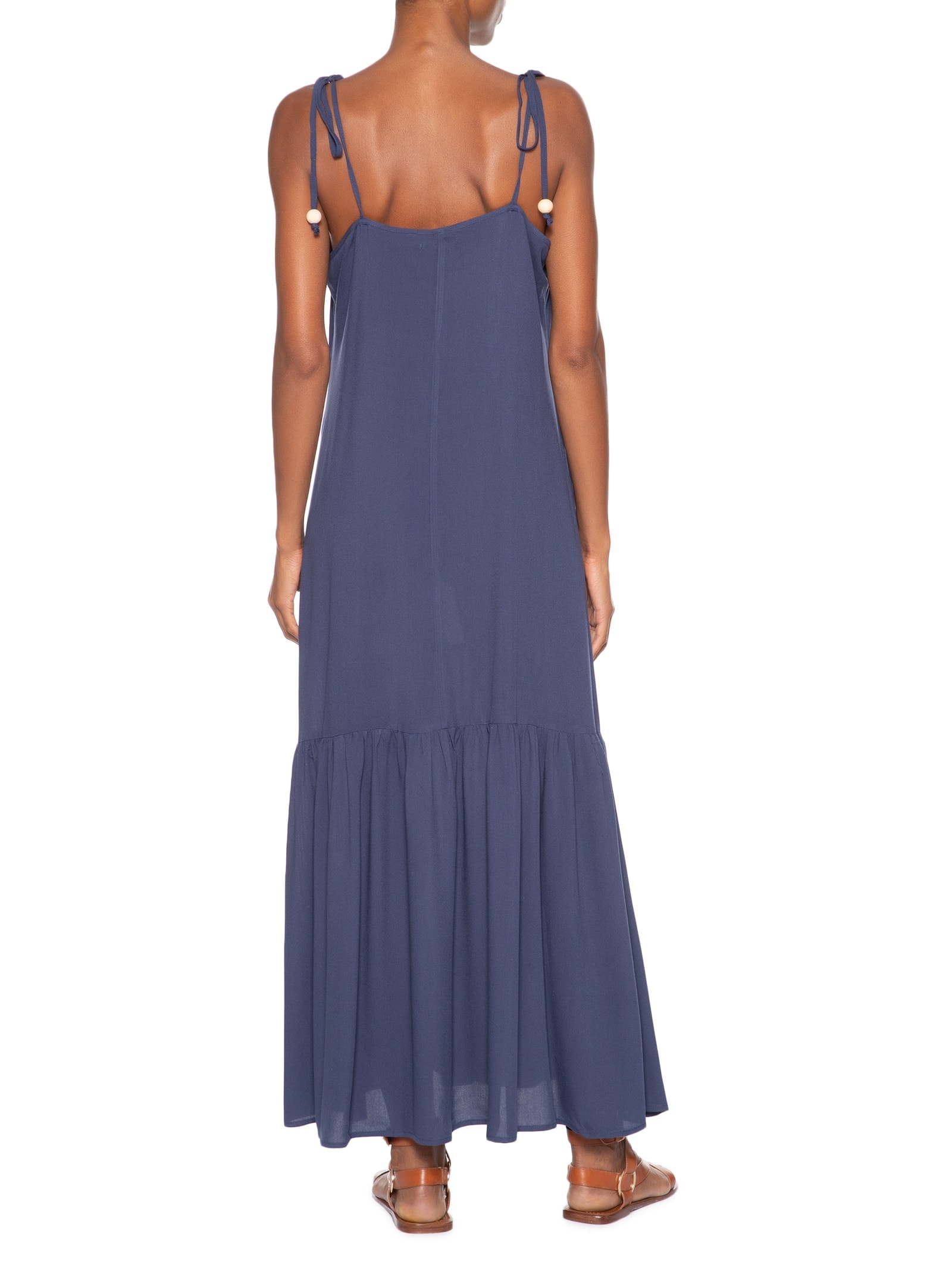 Vestido Longo Marias Decote V Azul Basiq