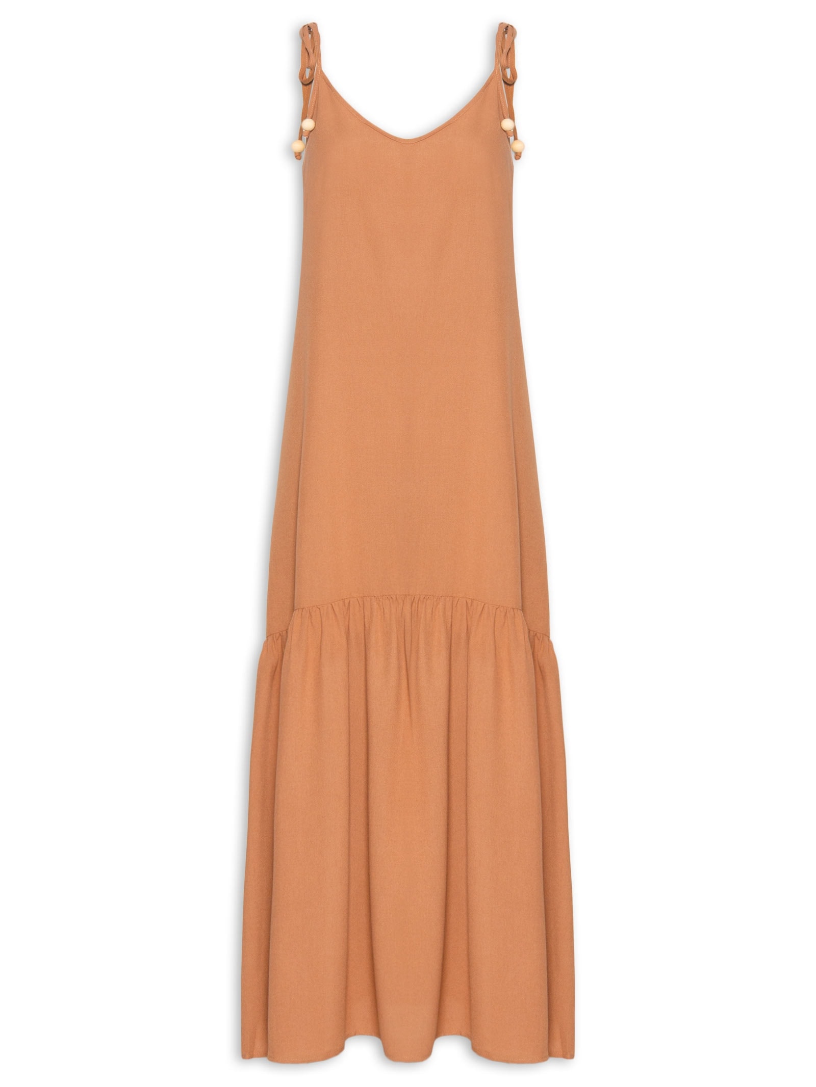 Vestido Longo Marias Decote V Marrom Basiq