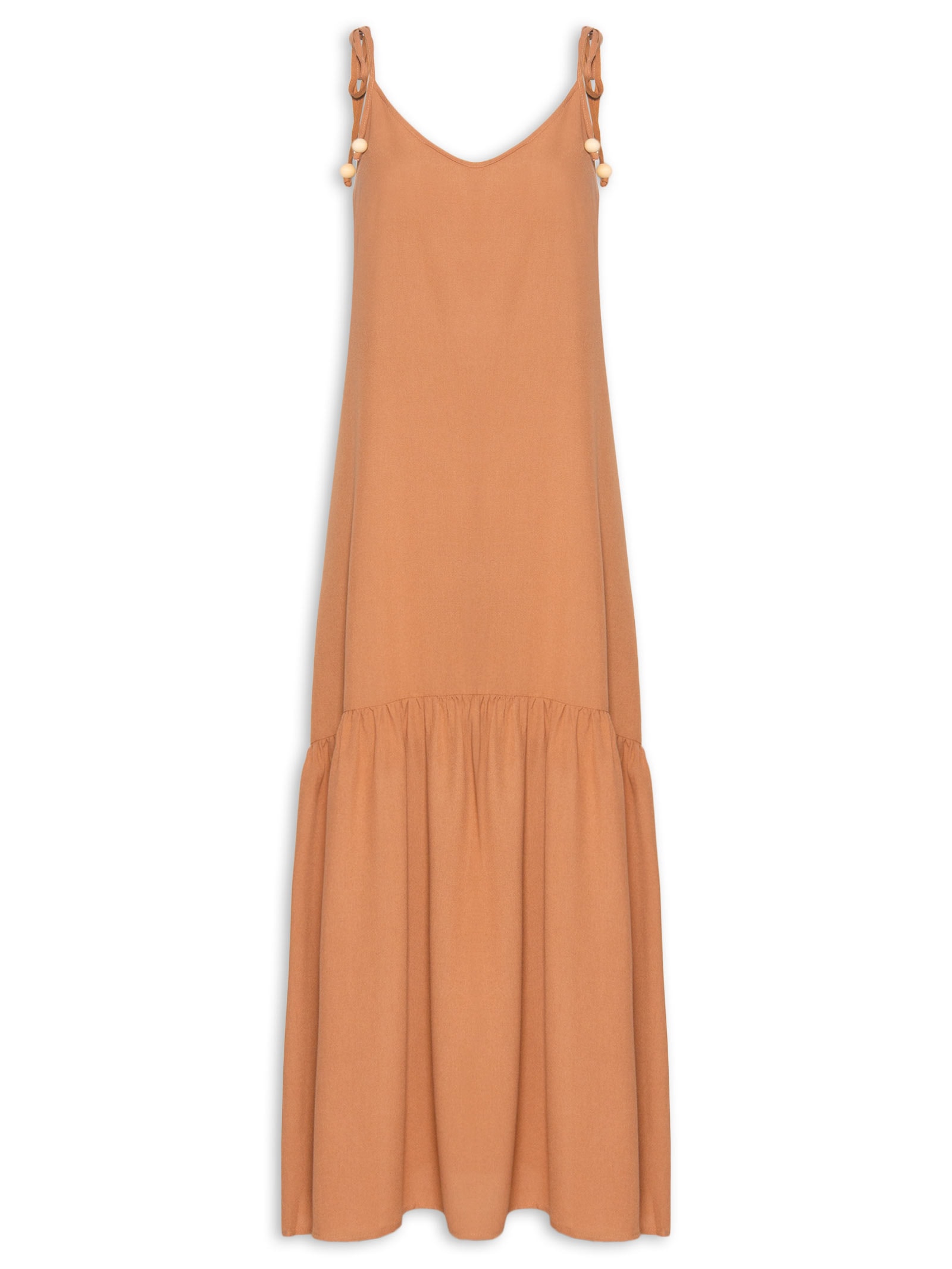 Vestido Longo Marias Decote V Marrom Basiq