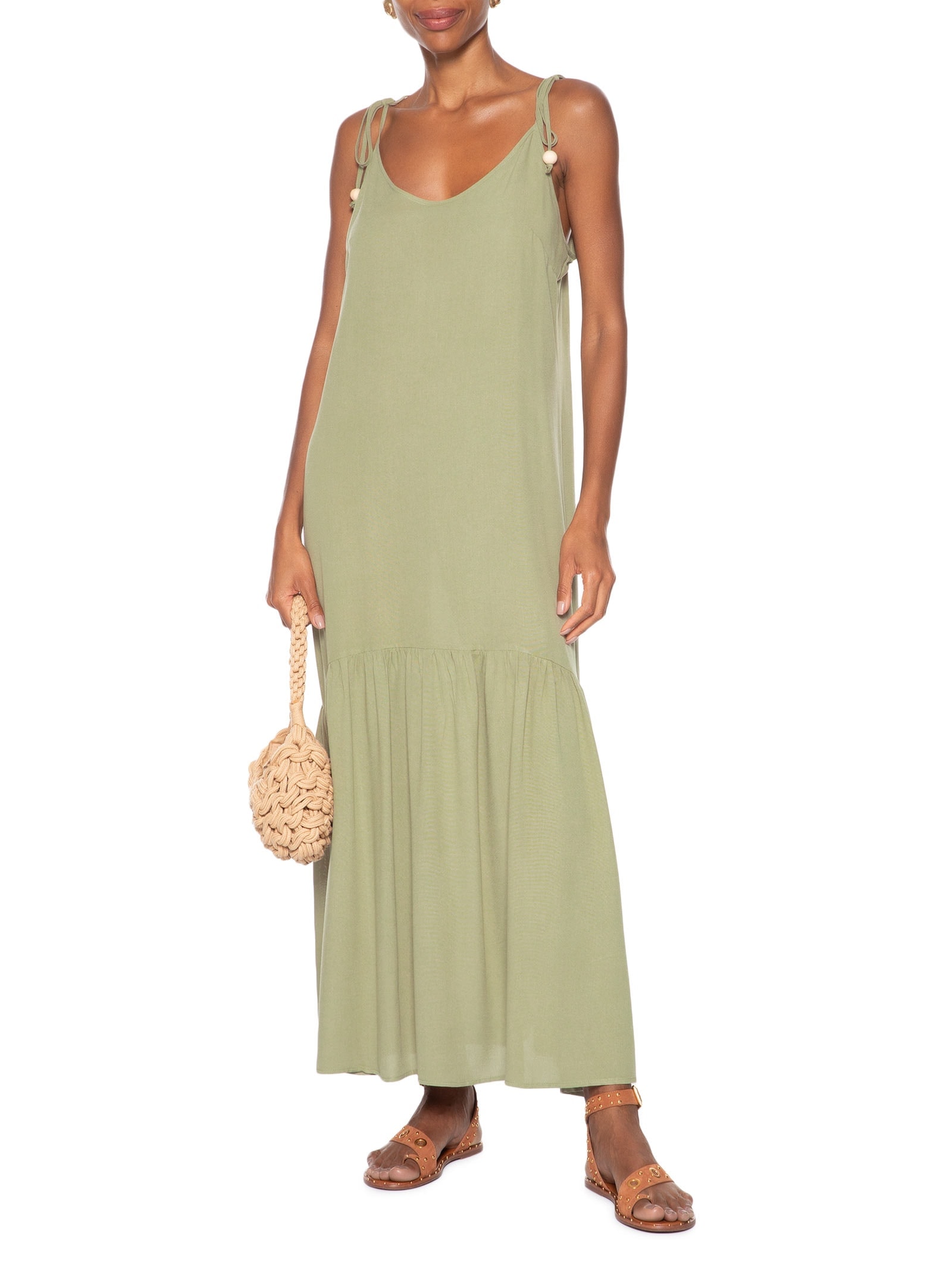 Vestido Longo Marias Decote V Verde Basiq