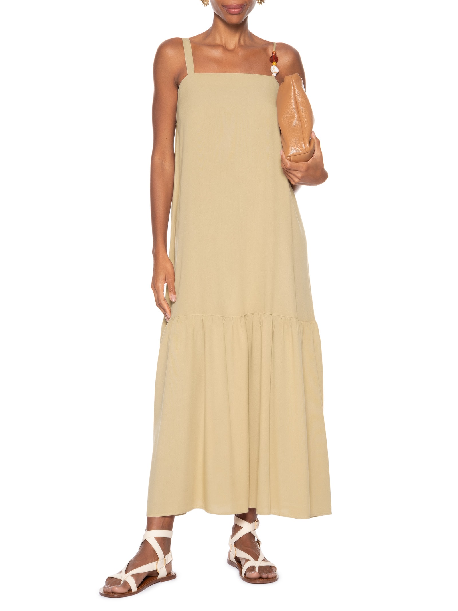 Vestido Longo Marias Detalhe Alcinha Bege Basiq