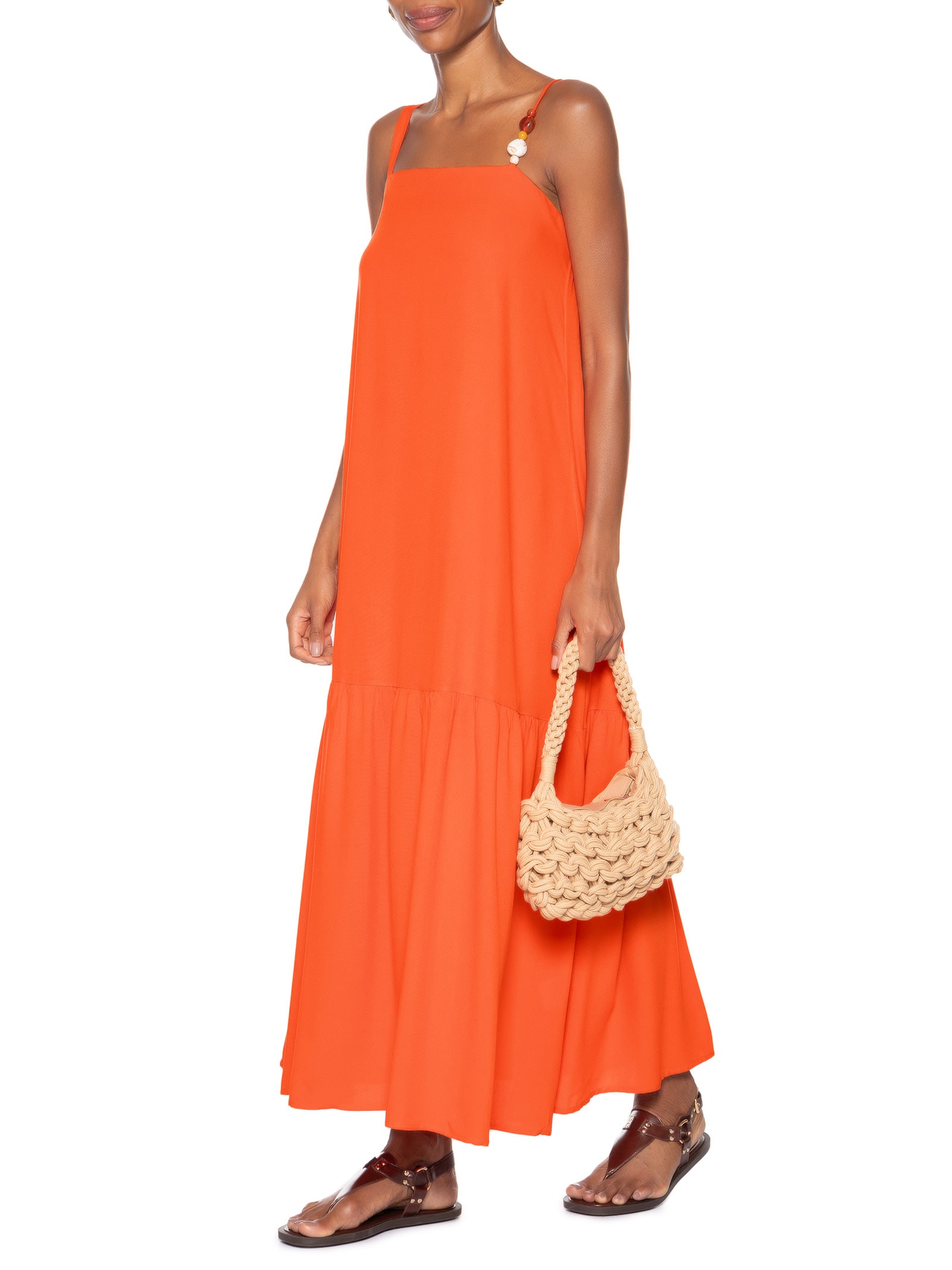 Vestido Longo Marias Detalhe Alcinha Laranja Basiq