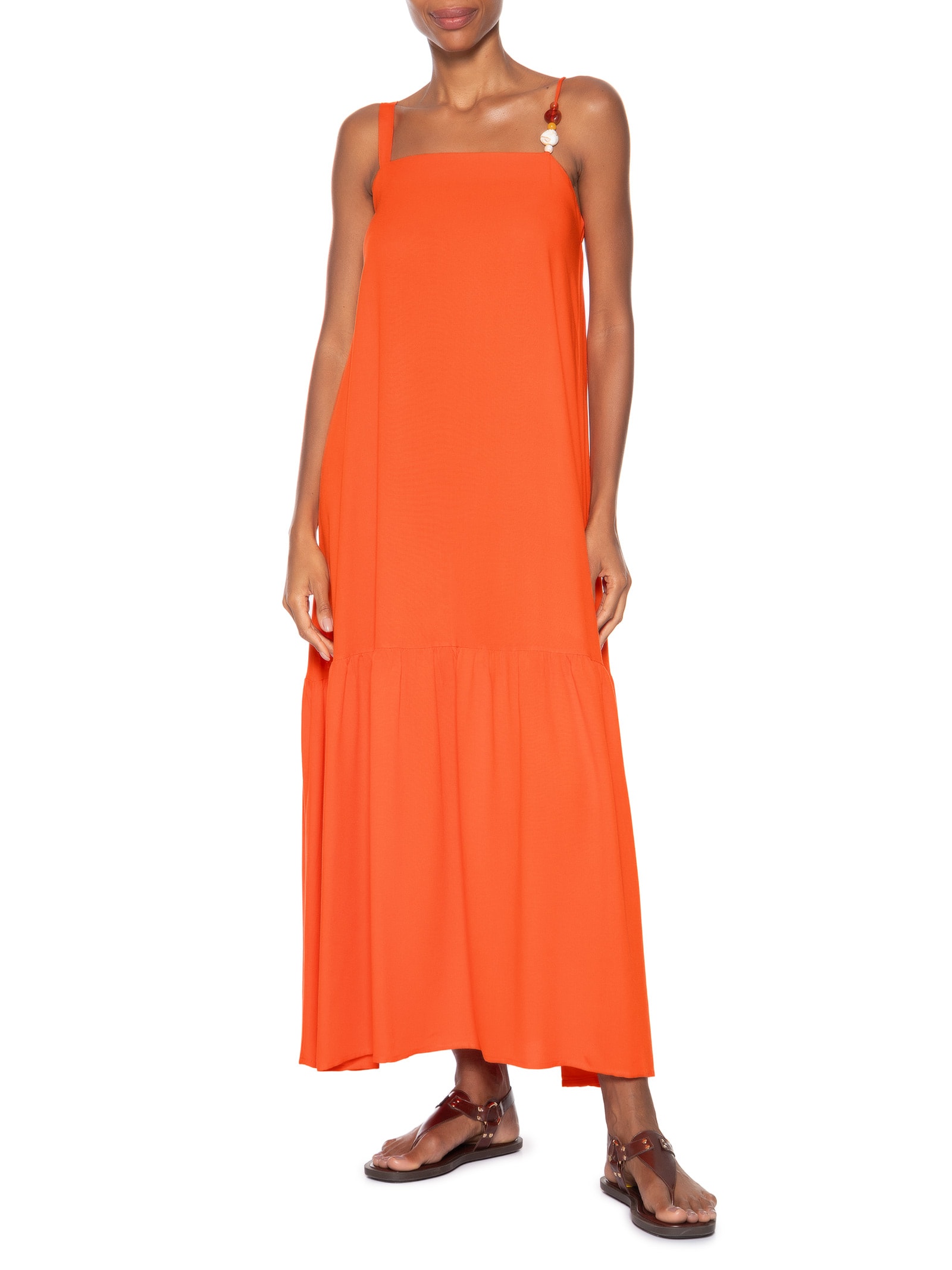 Vestido Longo Marias Detalhe Alcinha Laranja Basiq