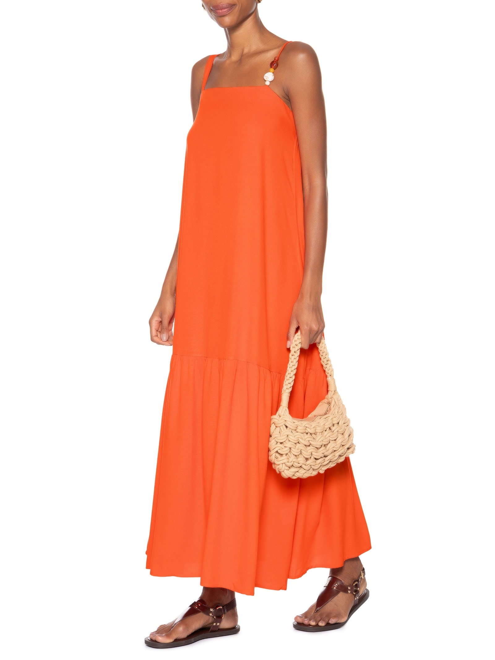 Vestido Longo Marias Detalhe Alcinha Laranja Basiq