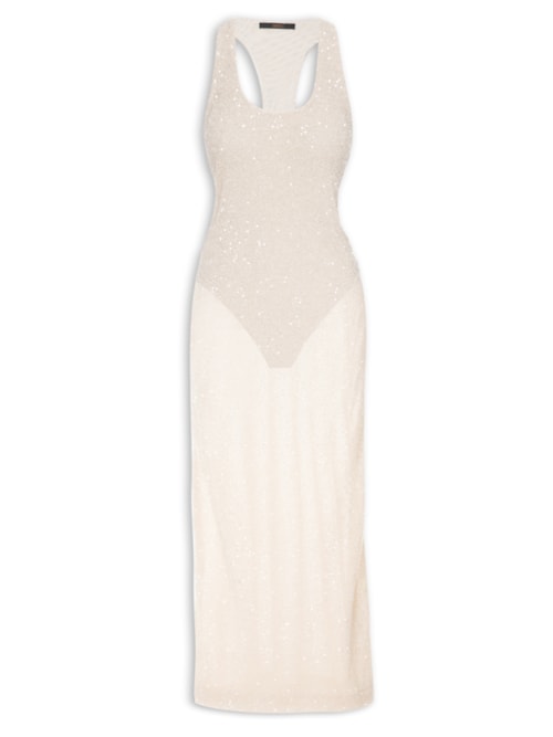 Vestido Longo Nadador Paetê - Bege