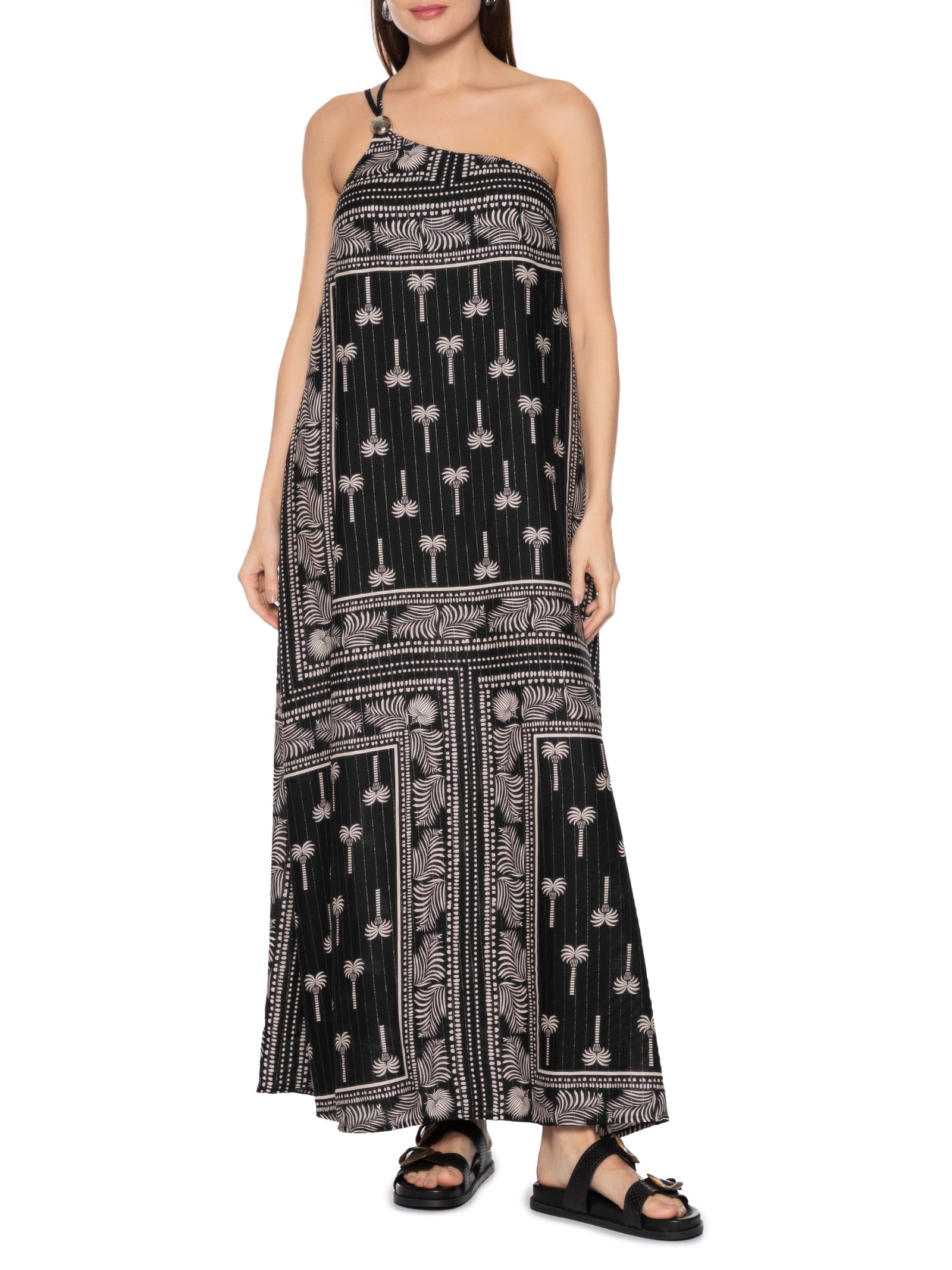 Vestido Longo Ombro Só Detalhe Passador Preto Cacay