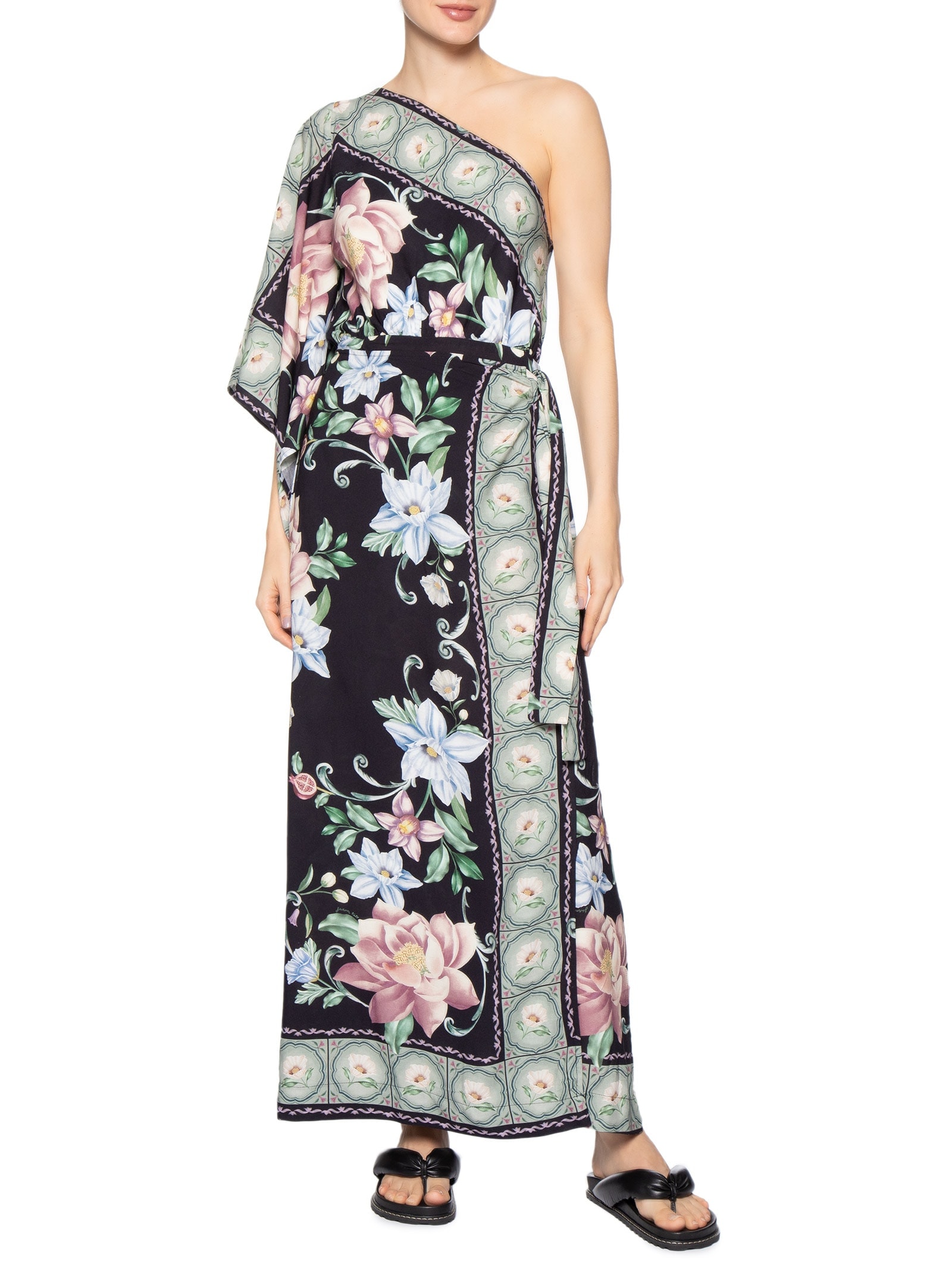 Vestido Longo Ombro Só Flor de Outono Preto Farm