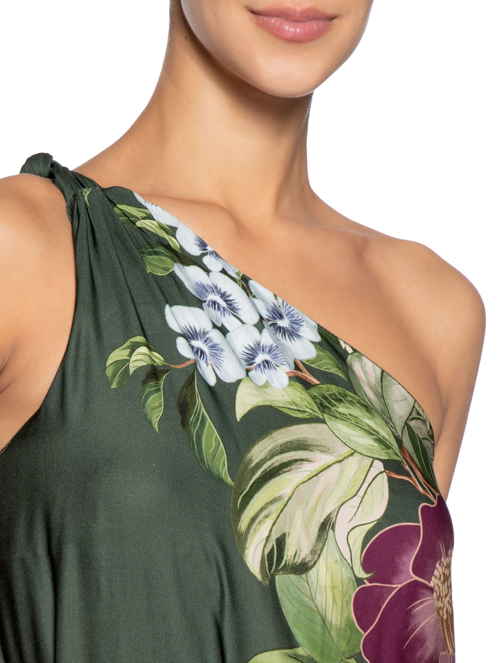 Vestido Longo Ombro Só Flor De Pássaro Verde Farm