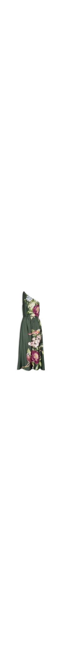 Vestido Longo Ombro Só Flor De Pássaro - Verde