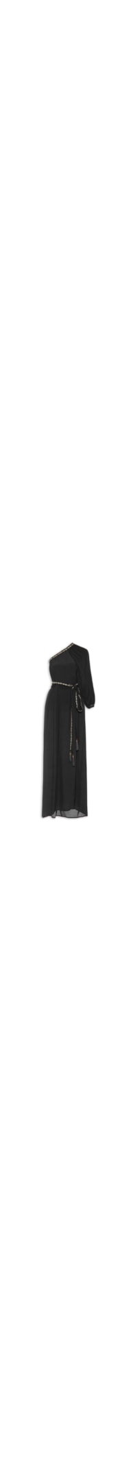 Vestido Longo Ombro Único Bordado - Preto