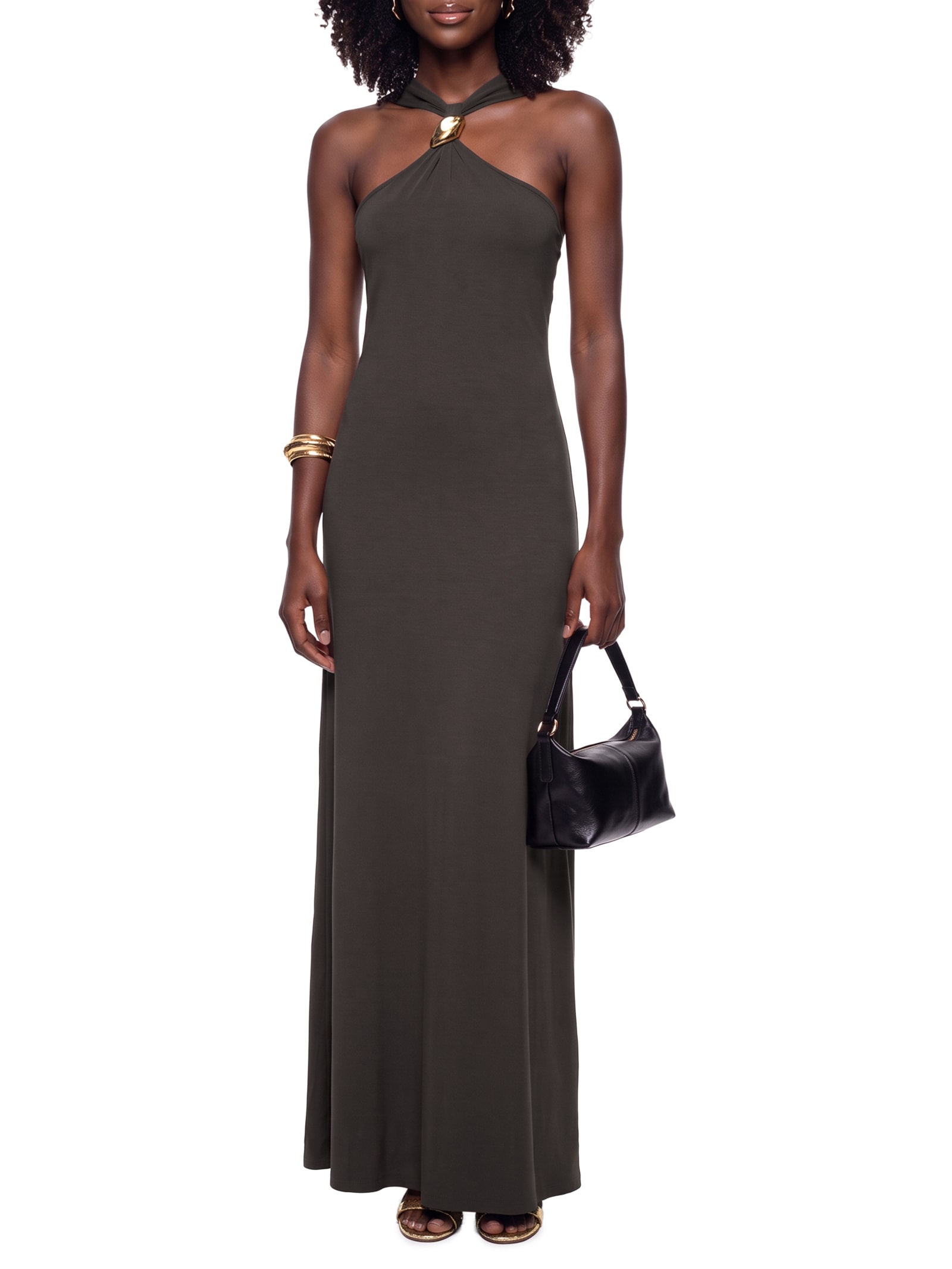 Vestido Longo Ombro Único Marrom Lança Perfume