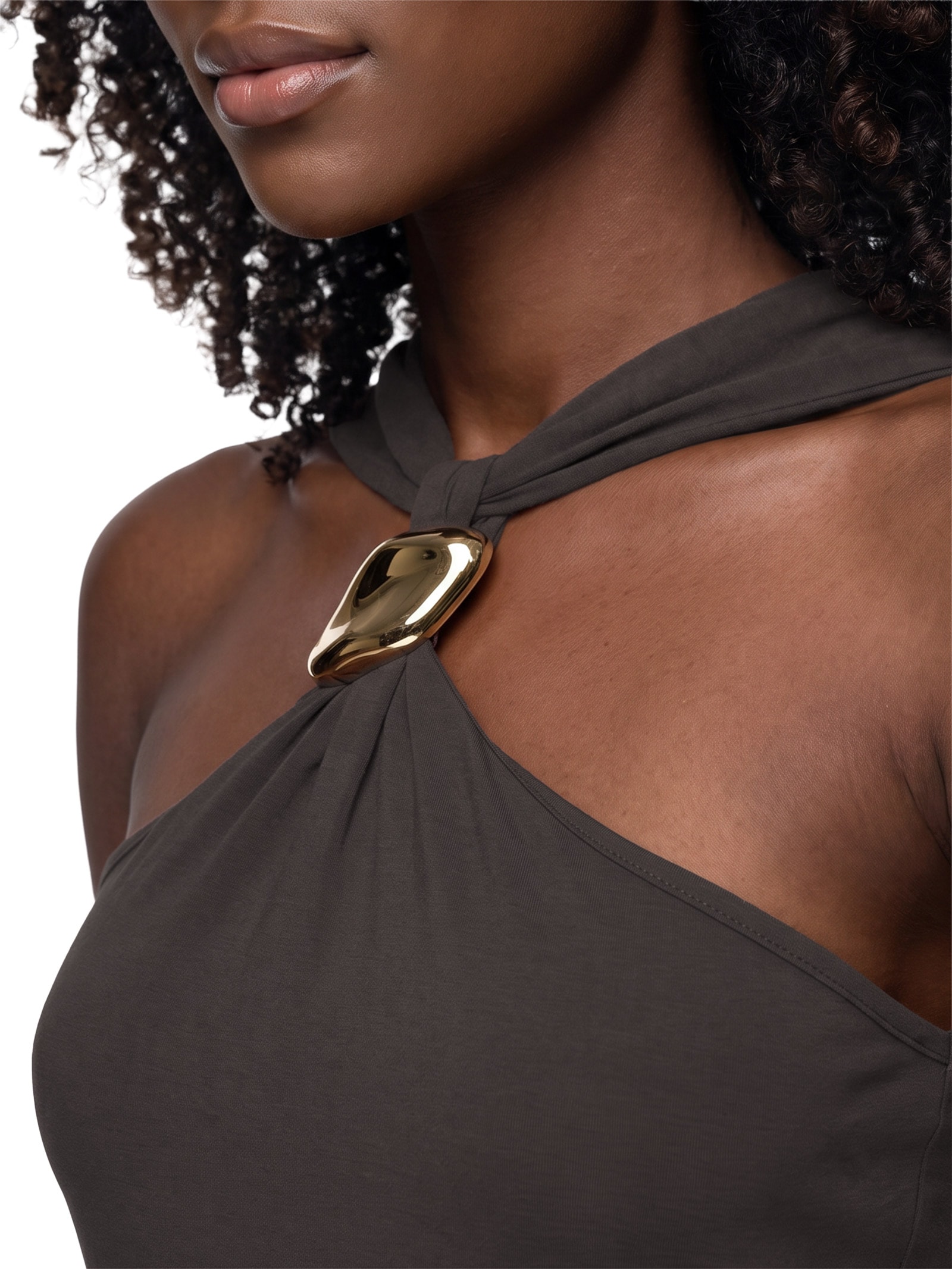 Vestido Longo Ombro Único Marrom Lança Perfume