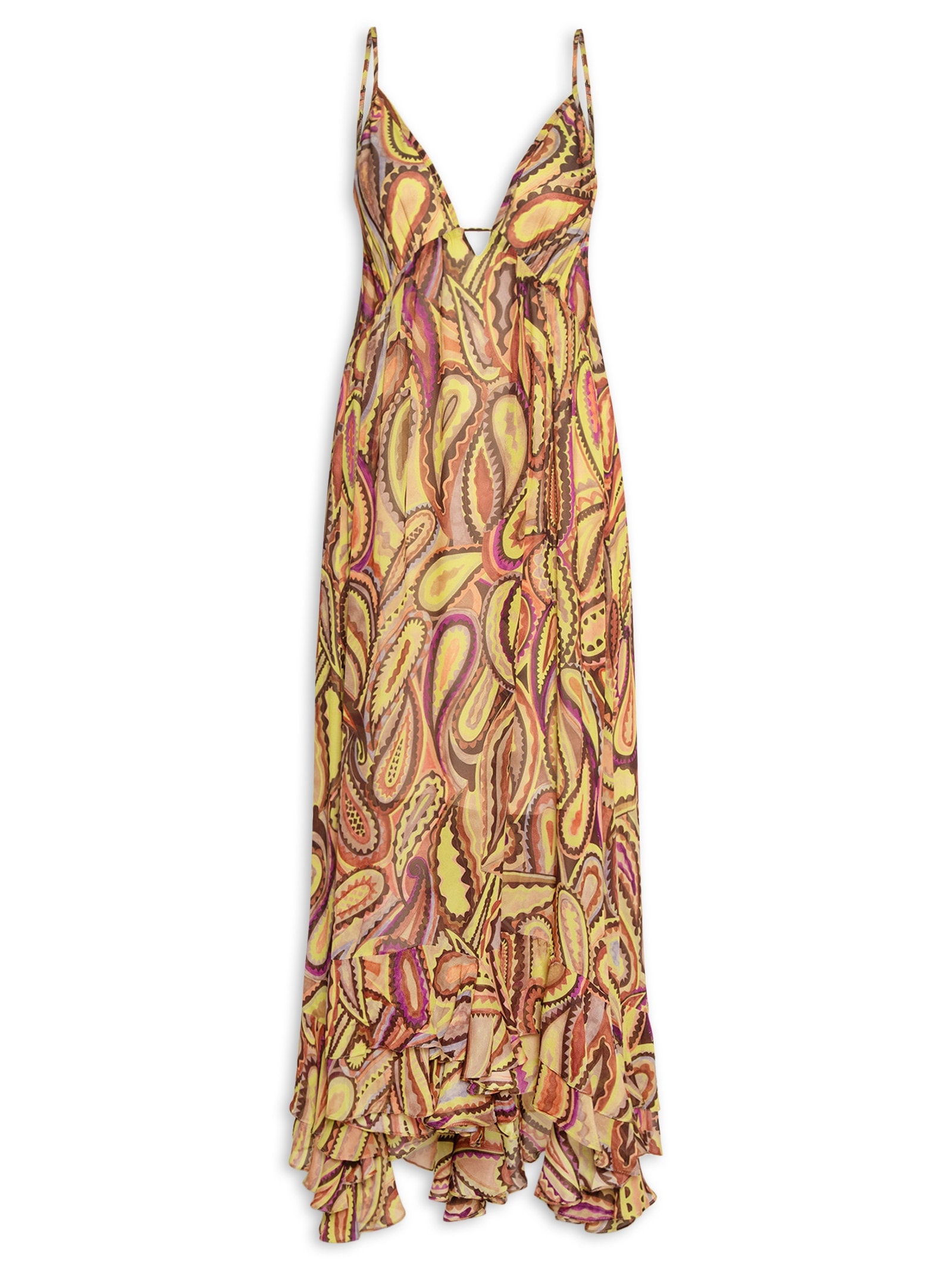 Vestido Longo Paisley Anna Rosa Verde Animale