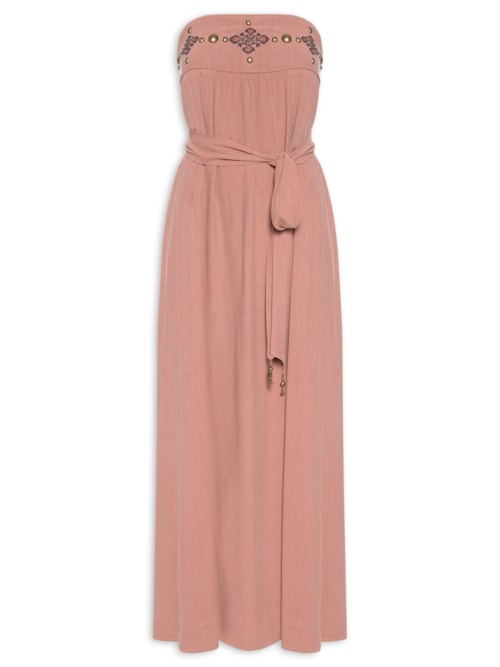Vestido Longo Pala Bordado Rattan – Rosa