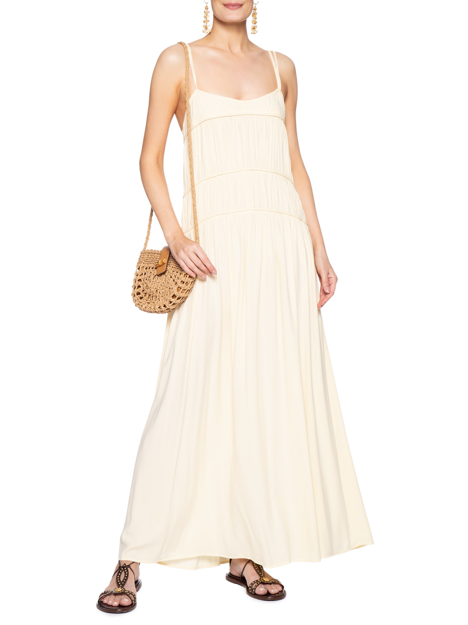 Vestido Longo Pala Franzida Amarelo Dress To