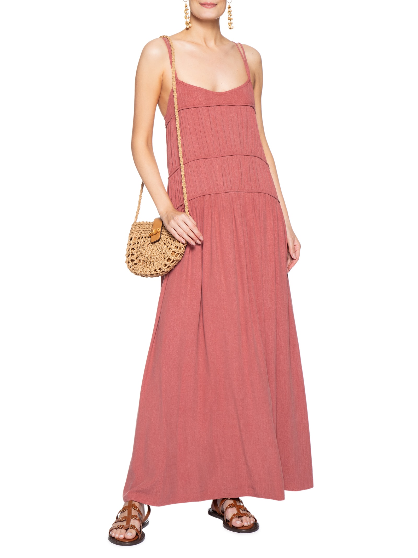Vestido Longo Pala Franzida Rosa Dress To