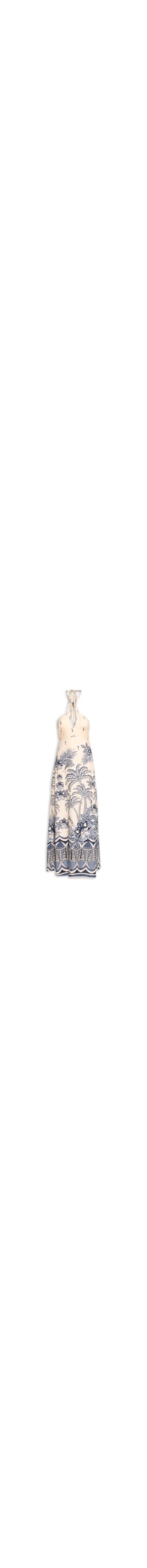 Vestido Longo Passador Peixe Estampado - Azul