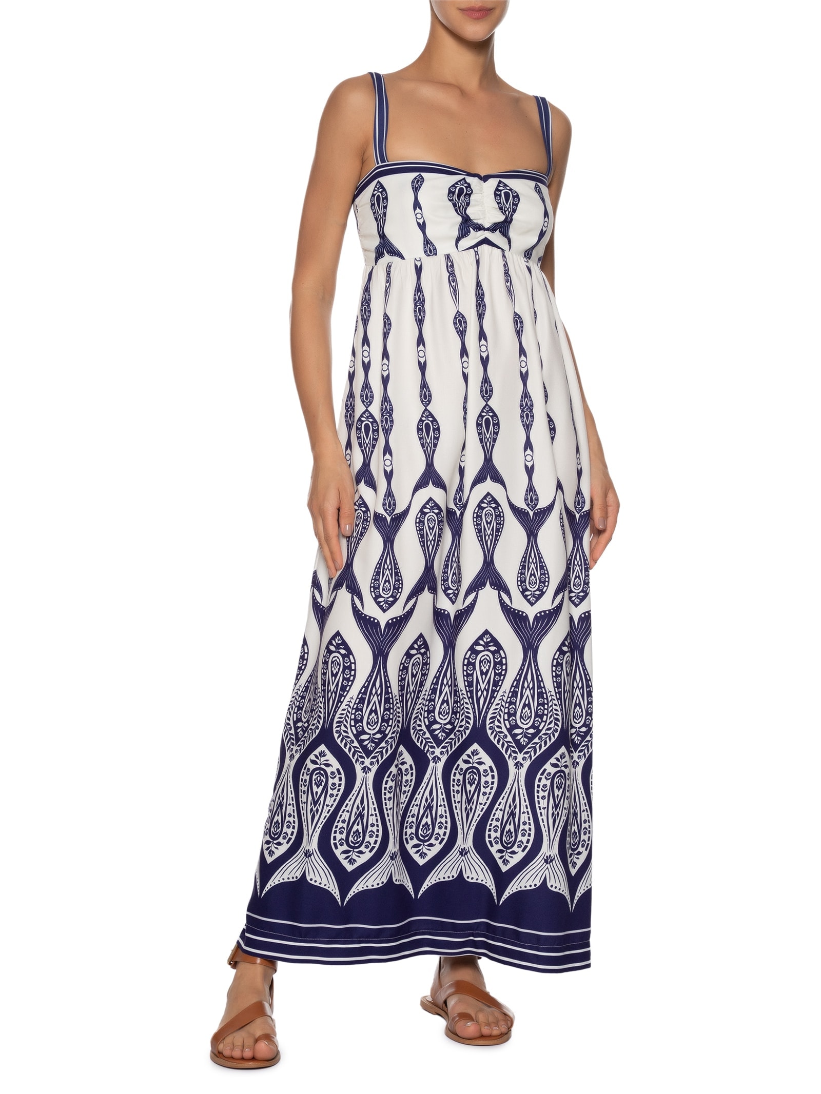 Vestido Longo Peixe Correnteza Branco Farm