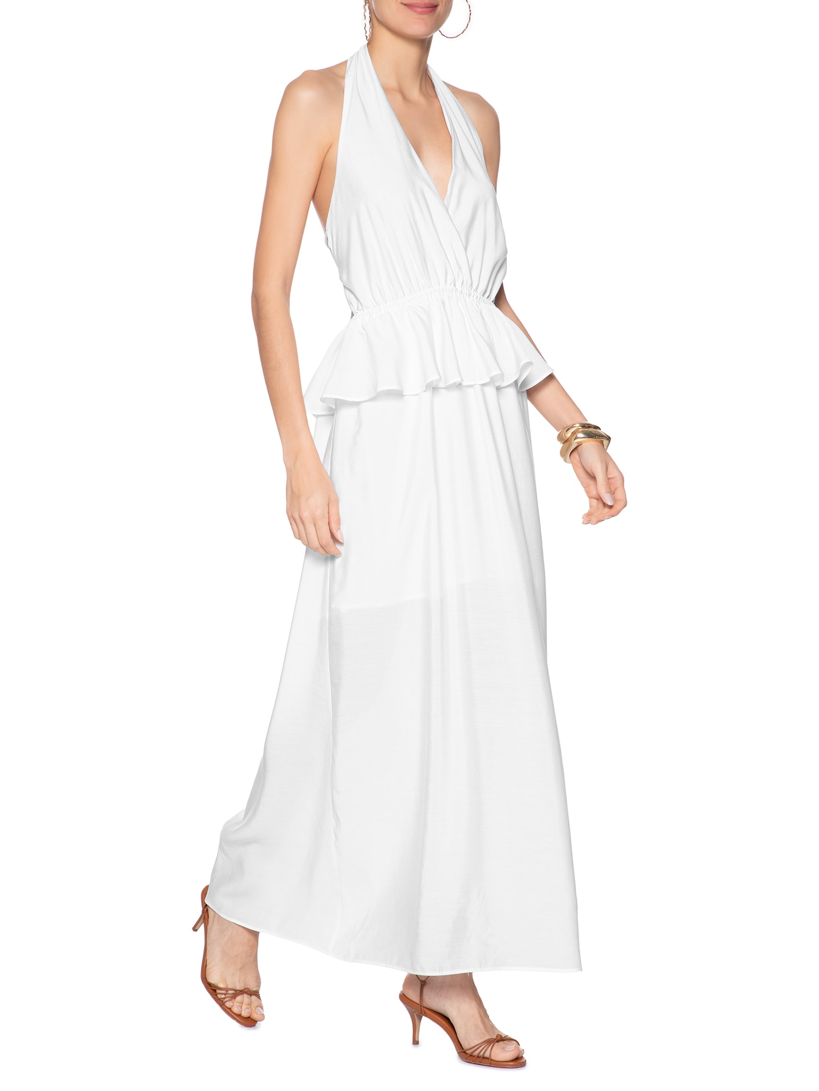 Vestido Longo Peplum Branco Market 33