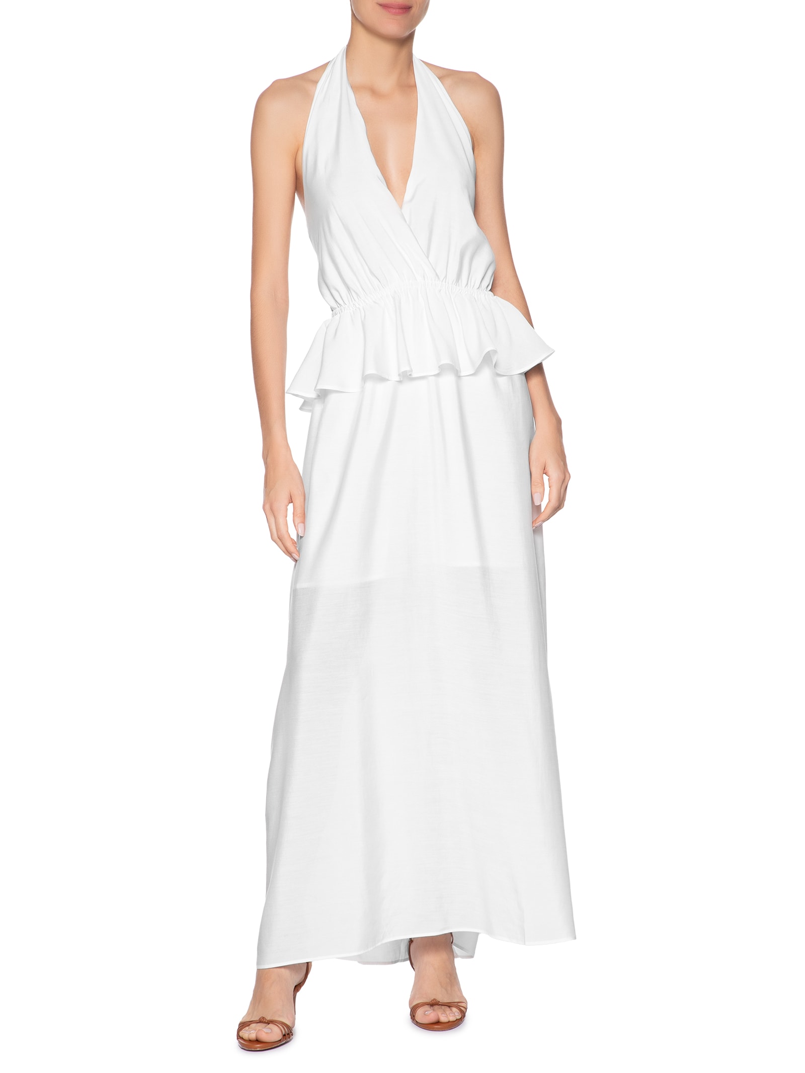 Vestido Longo Peplum Branco Market 33