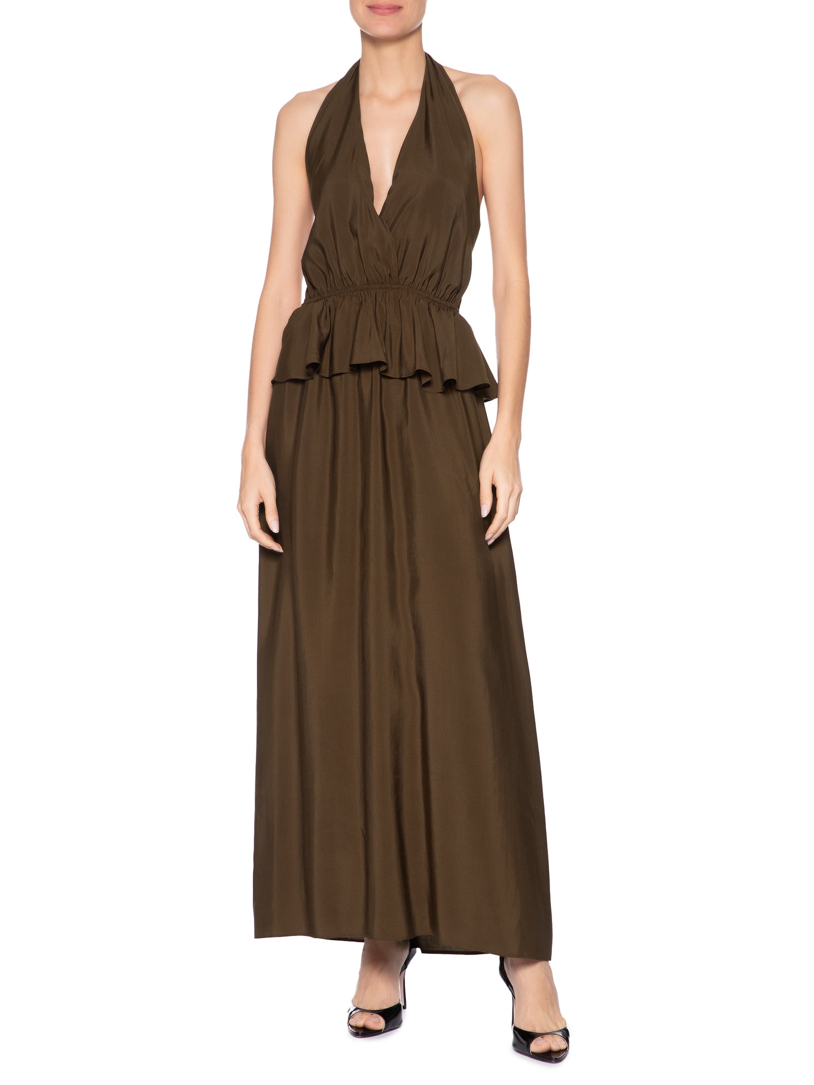 Vestido Longo Peplum Marrom Market 33