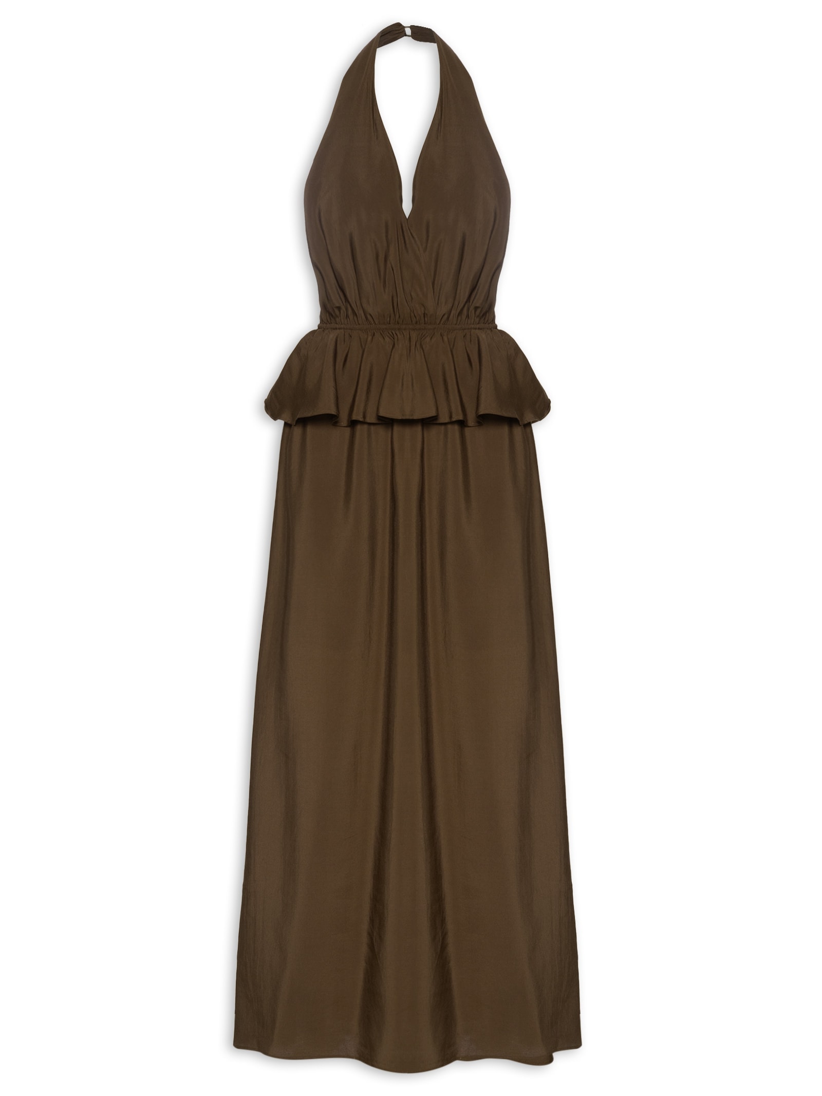 Vestido Longo Peplum Marrom Market 33