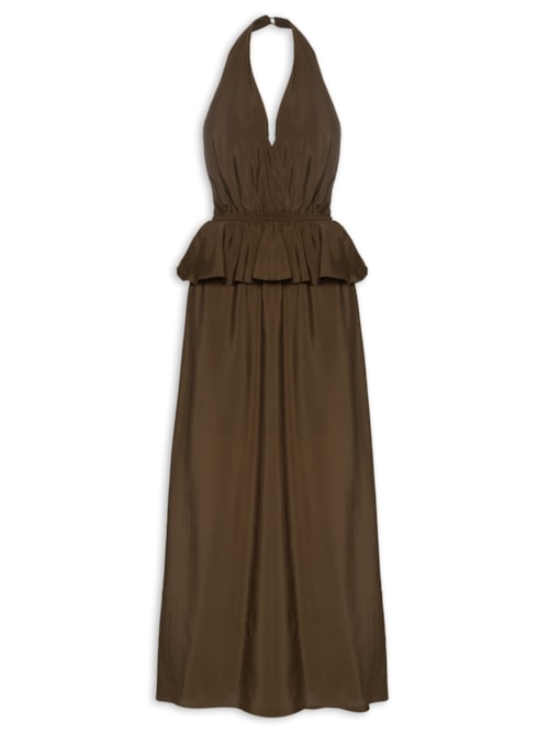 Vestido Longo Peplum – Marrom