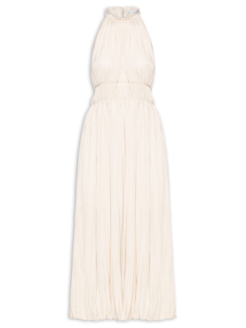 Vestido Longo Plissado – Bege