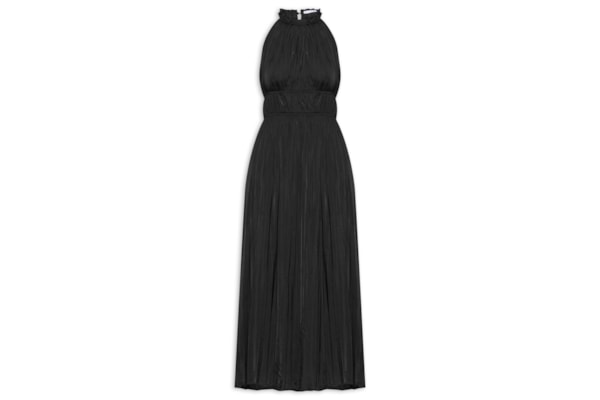 Vestido Longo Plissado - Preto