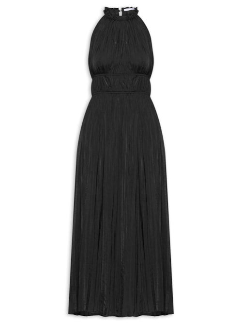 Vestido Longo Plissado – Preto