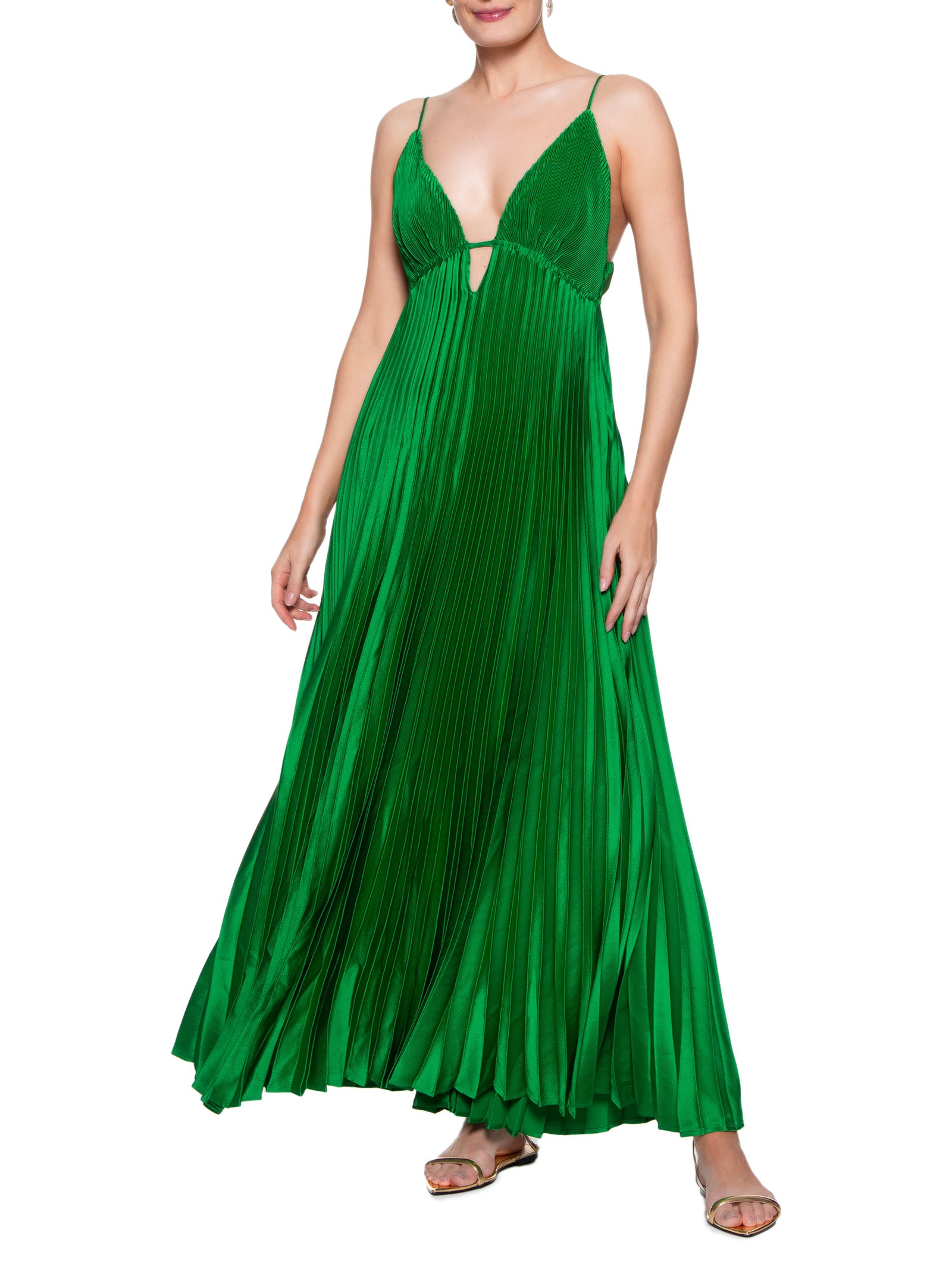 Vestido Plissado Vestido Farm Festa Vestido Longo Plissado Farm Verde