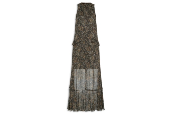 Vestido Longo Recorte Babado Paisley - Verde