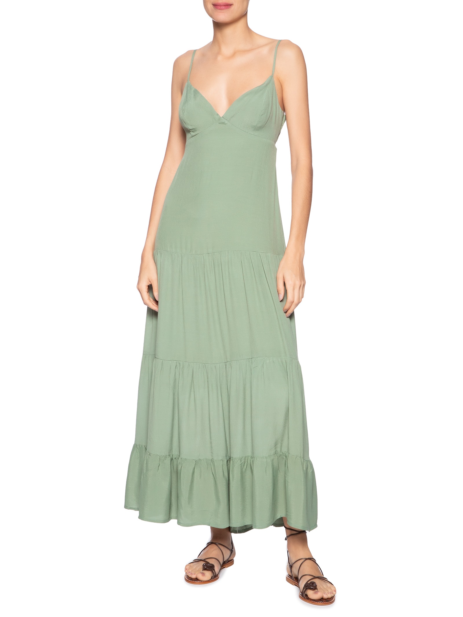 Vestido Longo Recortes Verde Maria Filó